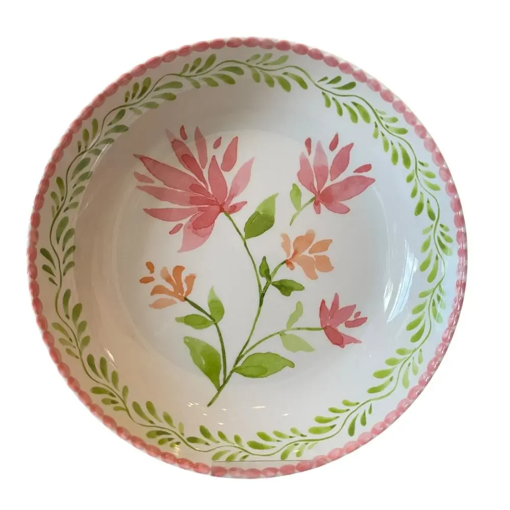 Soho Loft Floral Melamine Bowls 9in Round Pink & Green Set of 4 New